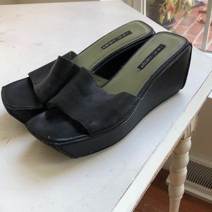 Leather Square Toe Platform Wedges